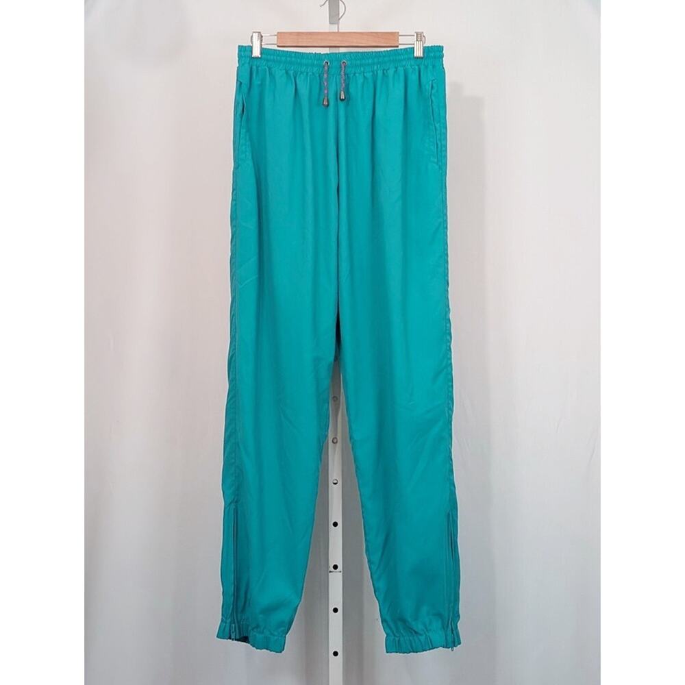 Vintage 90s Track Pants Teal Green Exercise Workout Women's Size L
